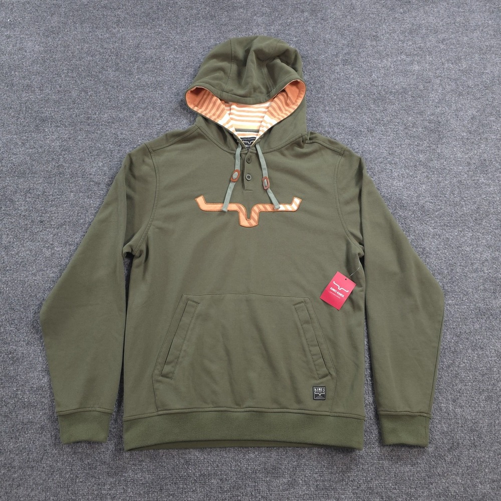 Kimes Ranch Hoodie Mens Medium Green Anson Hood Fleece Pullover Western Logo NEW